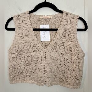 Olivaceous Beige Crochet Knit Vest V-neck NWT, Size S